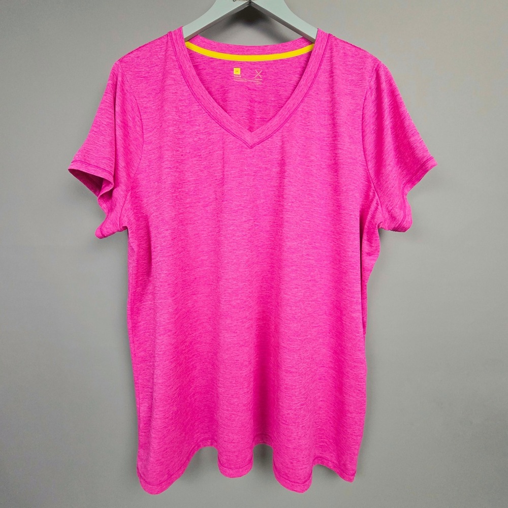 Xersion Women's Heather Pink Loose Fit Performance‎ V-Neck Tee Size 2X NWOT